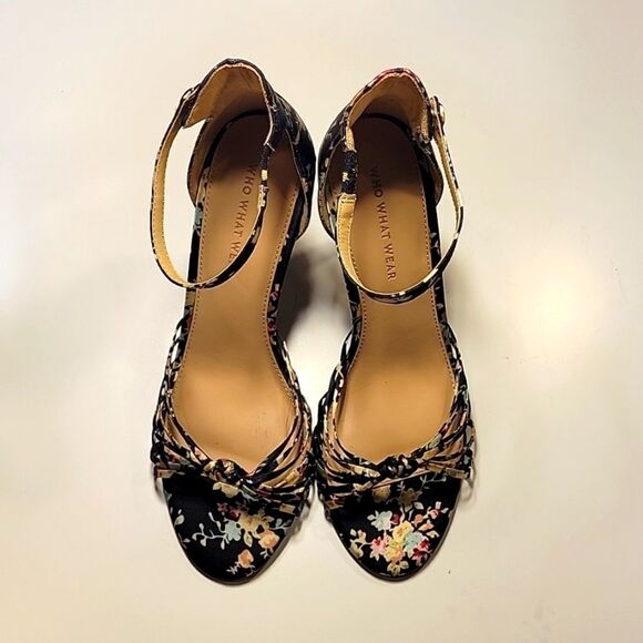 WHO WHAT WEAR HIGH HEEL STILETTOS ANKLE STRAP FLORAL PRINT OPEN TOE SANDAL - Picture 2 of 15